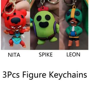 Brawl Stars Figures Keychain Set: Leon, Spike & Nita